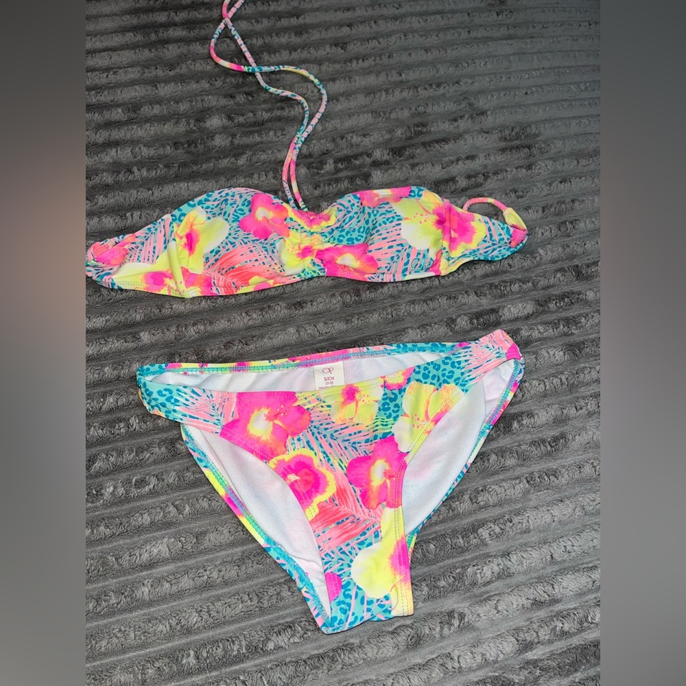 VTG 90s OP Bikini SM Ocean Pacific Floral Swimsuit  2-PC Set Y2K Small 3/5